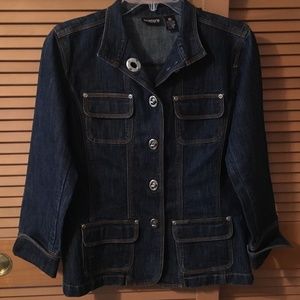 Chico’s unique clasp denim blue jean jacket